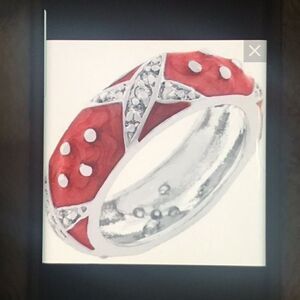 Silver Pink Enamel & CZ “X” Band Stack Ring Sz 7